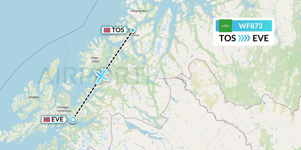 WF873 Wideroe Flight Map: Tromso to Harstad