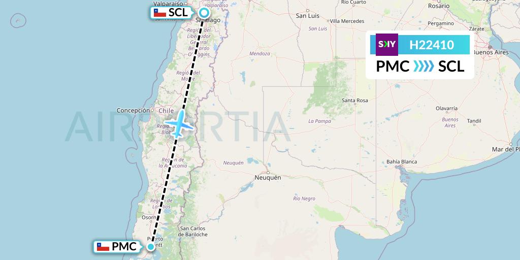 H22410 Sky Airline Flight Map: Puerto Montt to Santiago