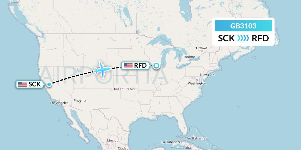 GB3103 ABX Air Flight Map: Stockton to Chicago