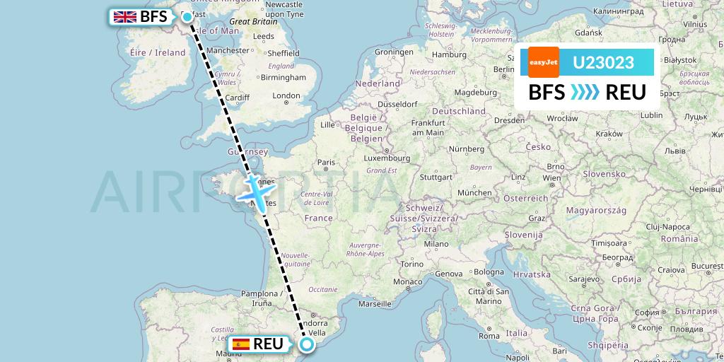 U23023 EasyJet Flight Map: Belfast to Reus
