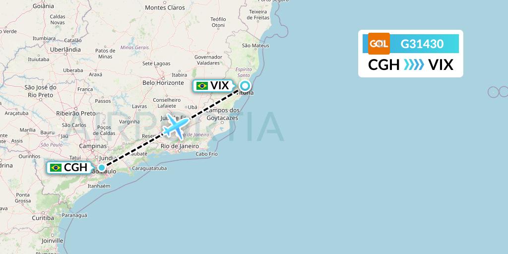 G31430 GOL Transportes Aeros Flight Map: Sao Paulo to Vitoria