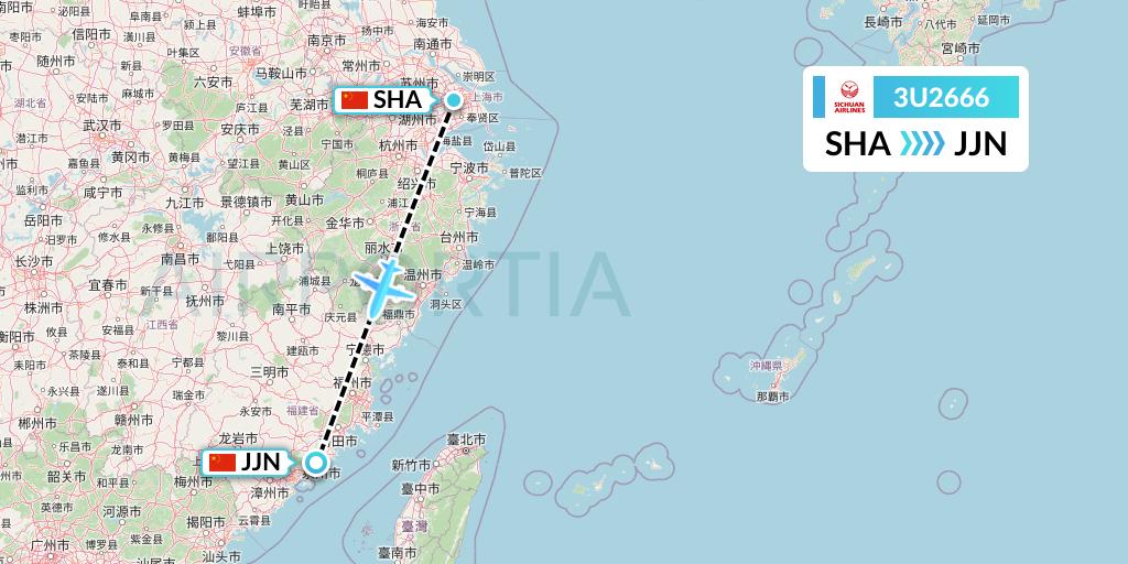 3U2666 Sichuan Airlines Flight Map: Shanghai to Jinjiang