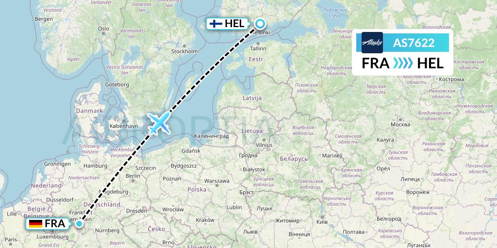 AS7622 Alaska Airlines Flight Map: Frankfurt to Helsinki