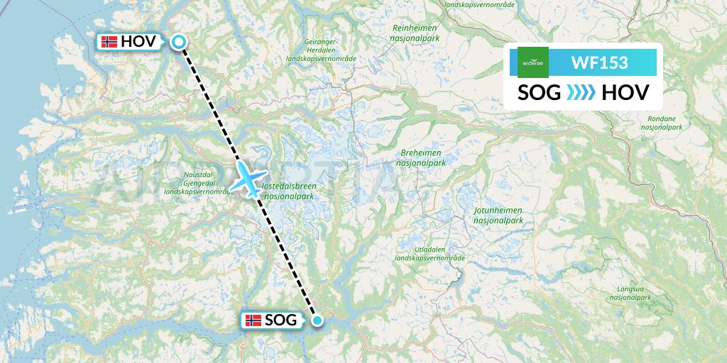 WF153 Wideroe Flight Map: Sogndal to Orsta Volda