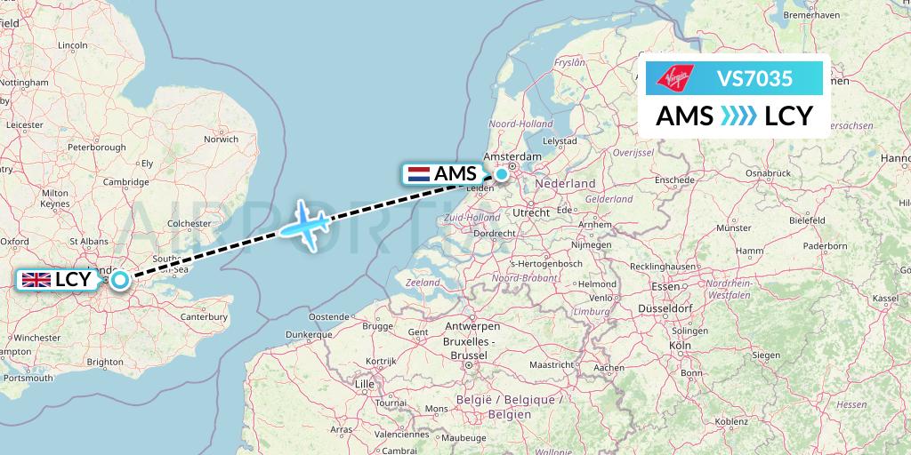 VS7035 Virgin Atlantic Airways Flight Map: Amsterdam to London