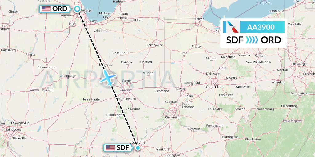 AA3900 American Airlines Flight Map: Louisville to Chicago