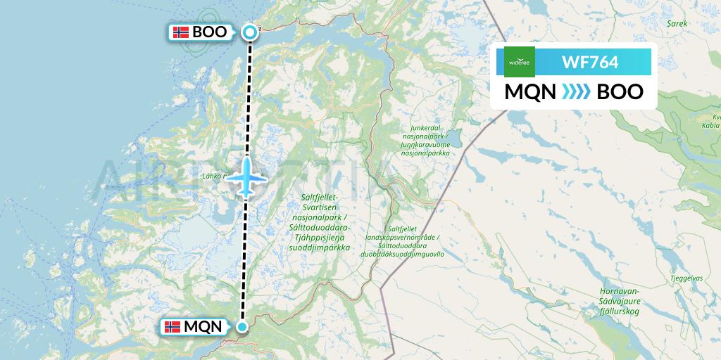 WF764 Wideroe Flight Map: Mo i Rana to Bodo