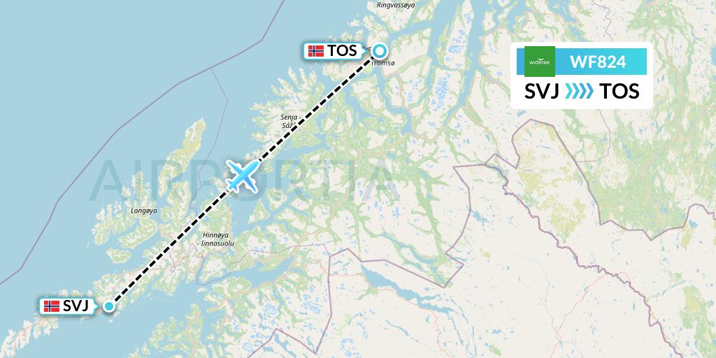 WF824 Wideroe Flight Map: Svolvaer to Tromso