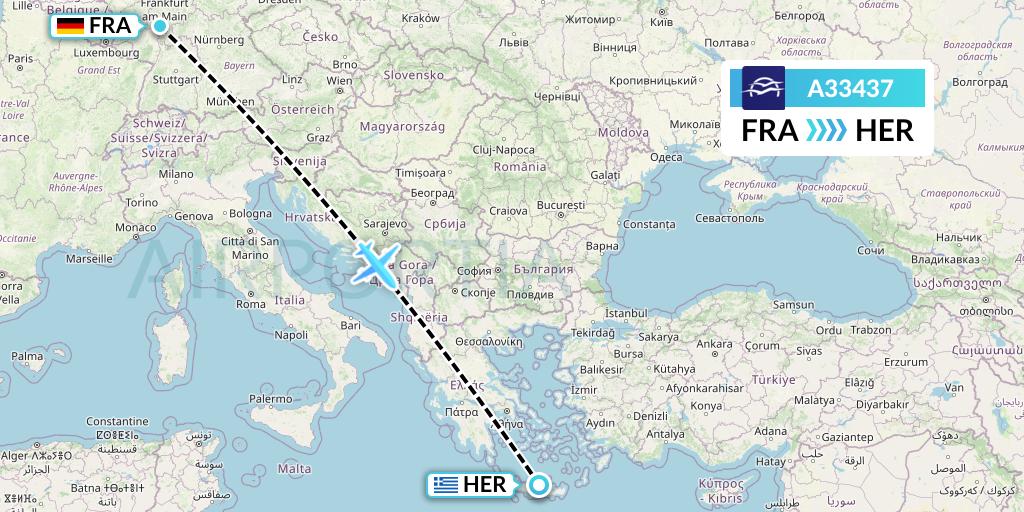 A33437 Aegean Airlines Flight Map: Frankfurt to Heraklion