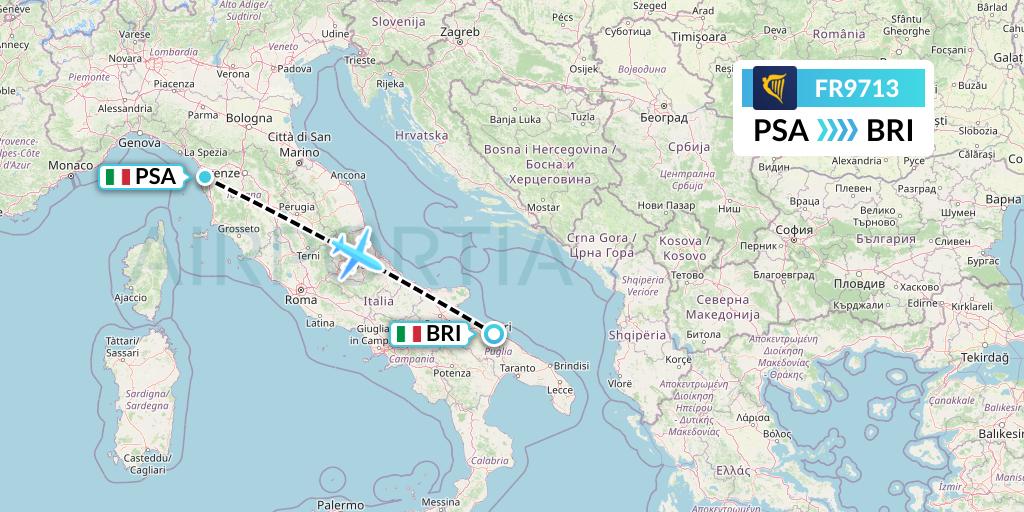 FR9713 Ryanair Flight Map: Pisa to Bari
