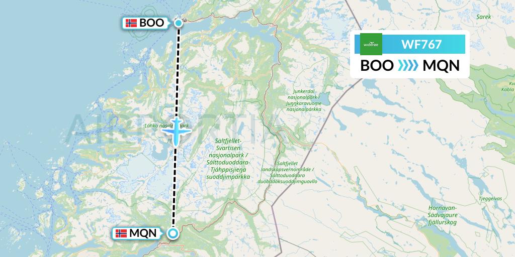 WF767 Wideroe Flight Map: Bodo to Mo i Rana