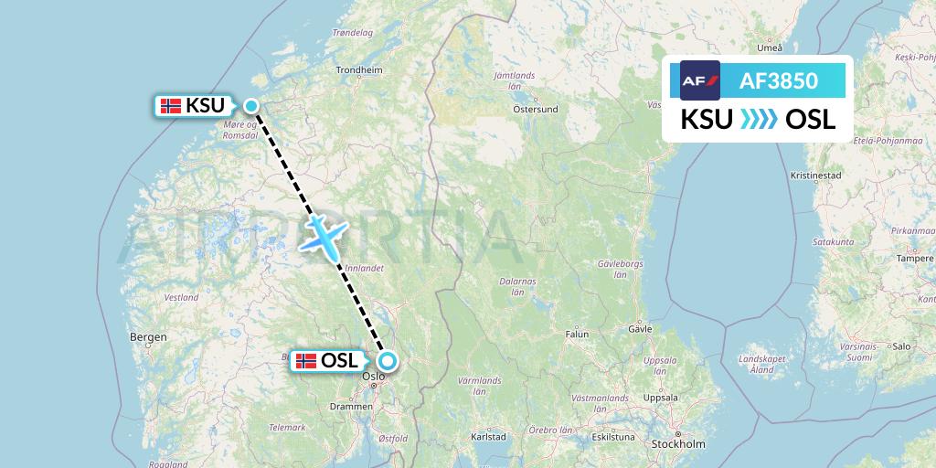 AF3850 Air France Flight Map: Kristiansund to Oslo