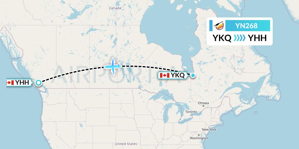 YN268 Air Creebec Flight Map: Waskaganish to Campbell River