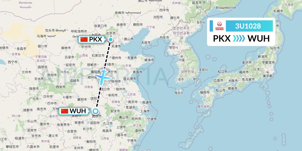 3U1028 Sichuan Airlines Flight Map: Beijing to Wuhan