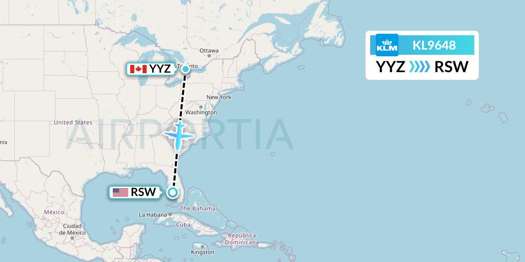 KL9648 KLM Flight Map: Toronto to Fort Myers