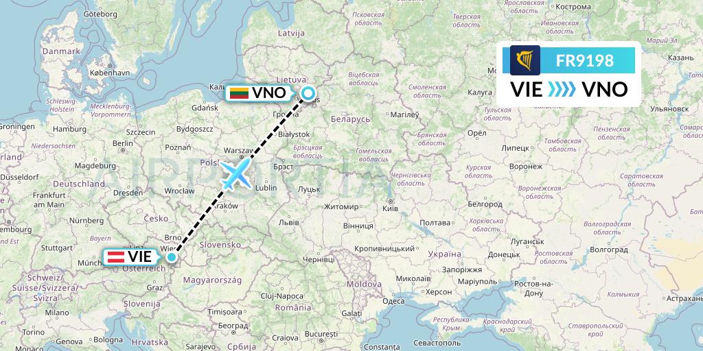 FR9198 Ryanair Flight Map: Vienna to Vilnius