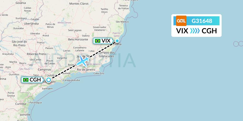 G31648 GOL Transportes Aeros Flight Map: Vitoria to Sao Paulo