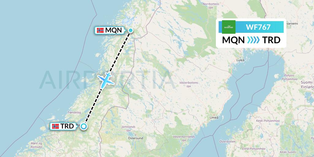 WF767 Wideroe Flight Map: Mo i Rana to Trondheim