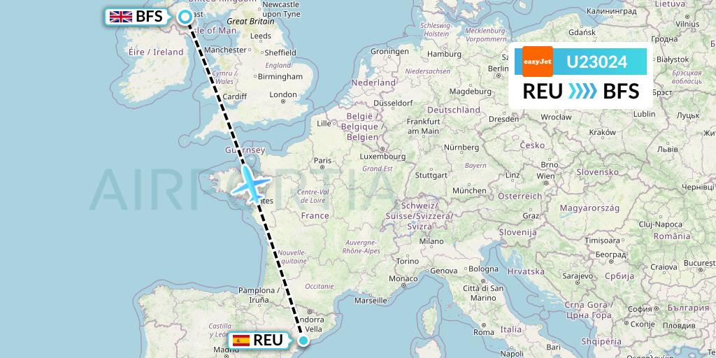 U23024 EasyJet Flight Map: Reus to Belfast