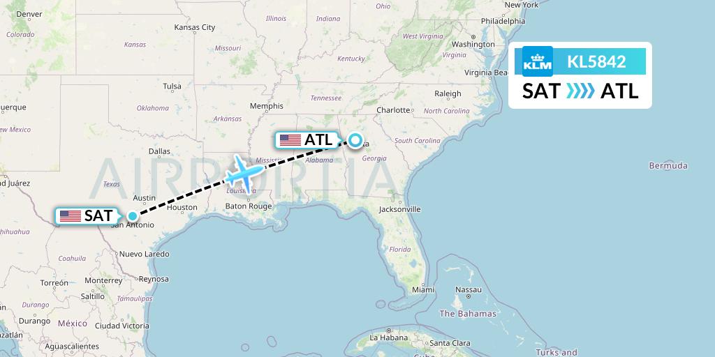 KL5842 KLM Flight Map: San Antonio to Atlanta