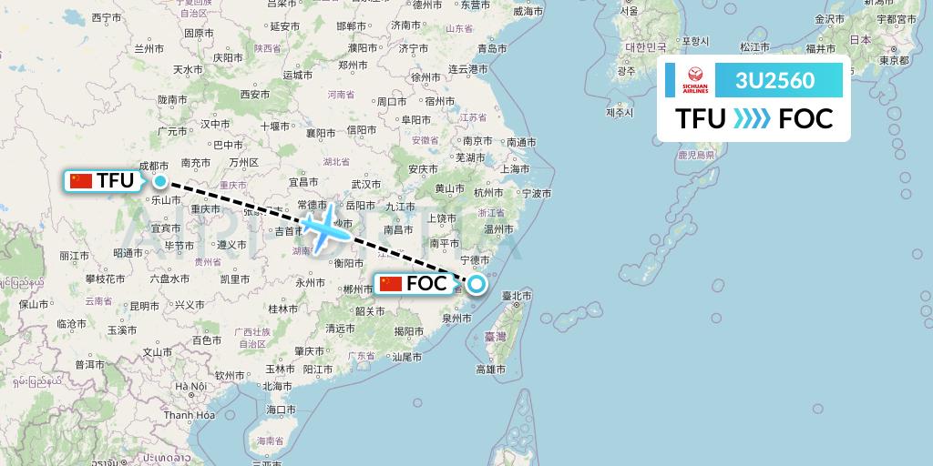 3U2560 Sichuan Airlines Flight Map: Chengdu to Fuzhou