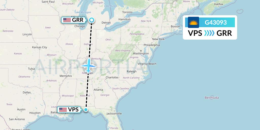 G43093 Allegiant Air Flight Map: Valparaiso to Grand Rapids