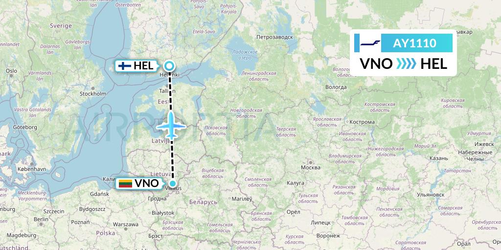 AY1110 Finnair Flight Map: Vilnius to Helsinki