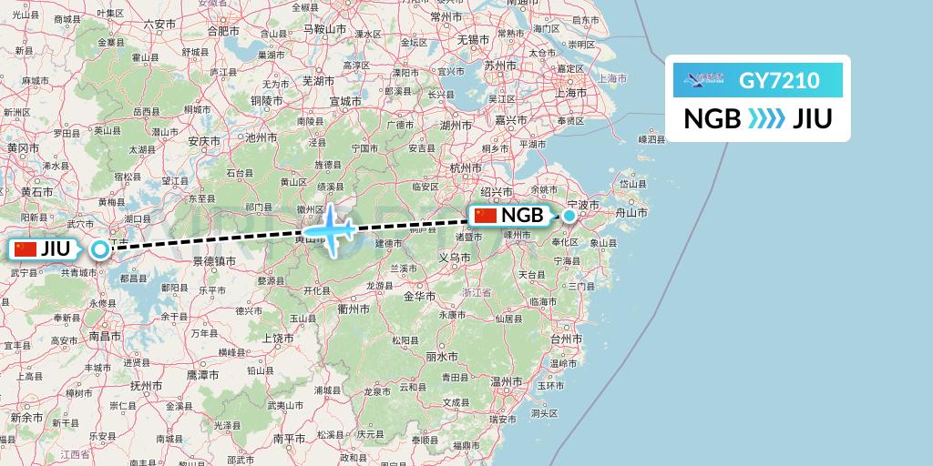 GY7210 Colorful GuiZhou Airlines Flight Map: Ningbo to Jiujiang