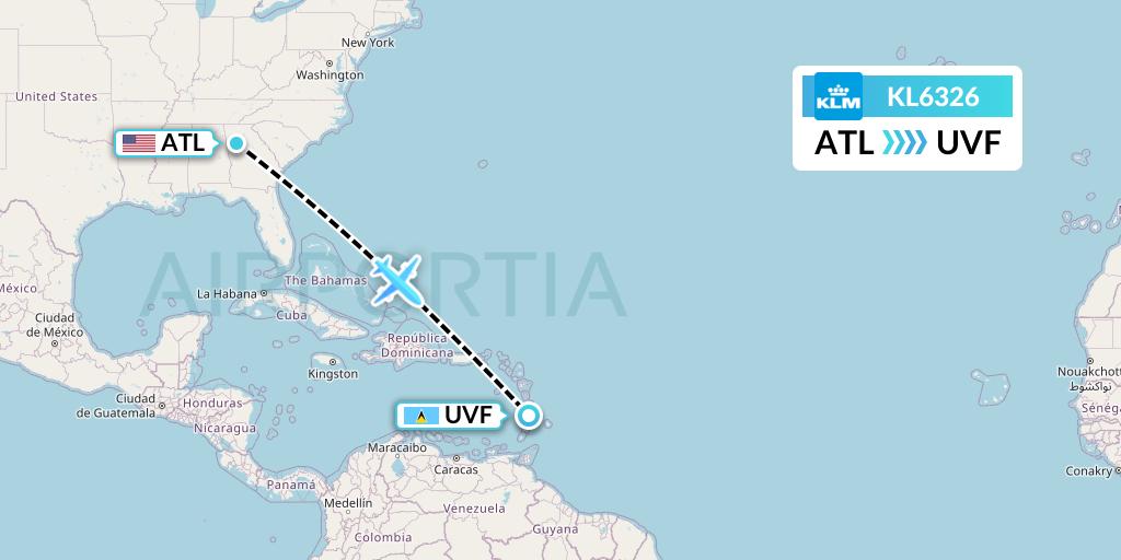 KL6326 KLM Flight Map: Atlanta to Vieux Fort