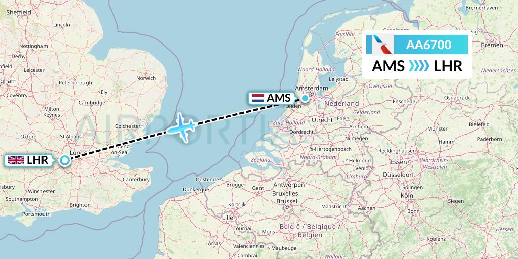 AA6700 American Airlines Flight Map: Amsterdam to London