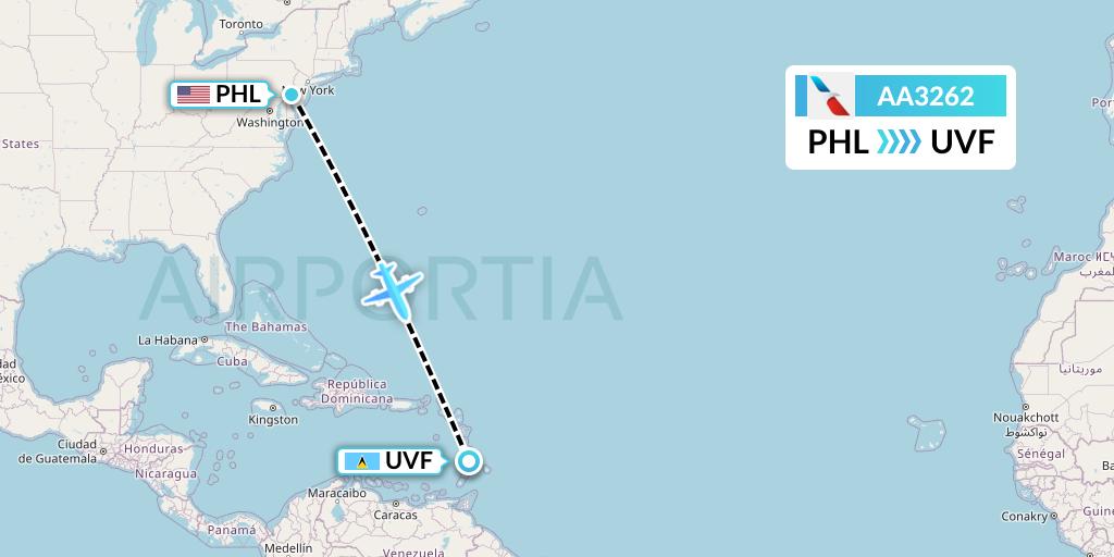 AA3262 American Airlines Flight Map: Philadelphia to Vieux Fort