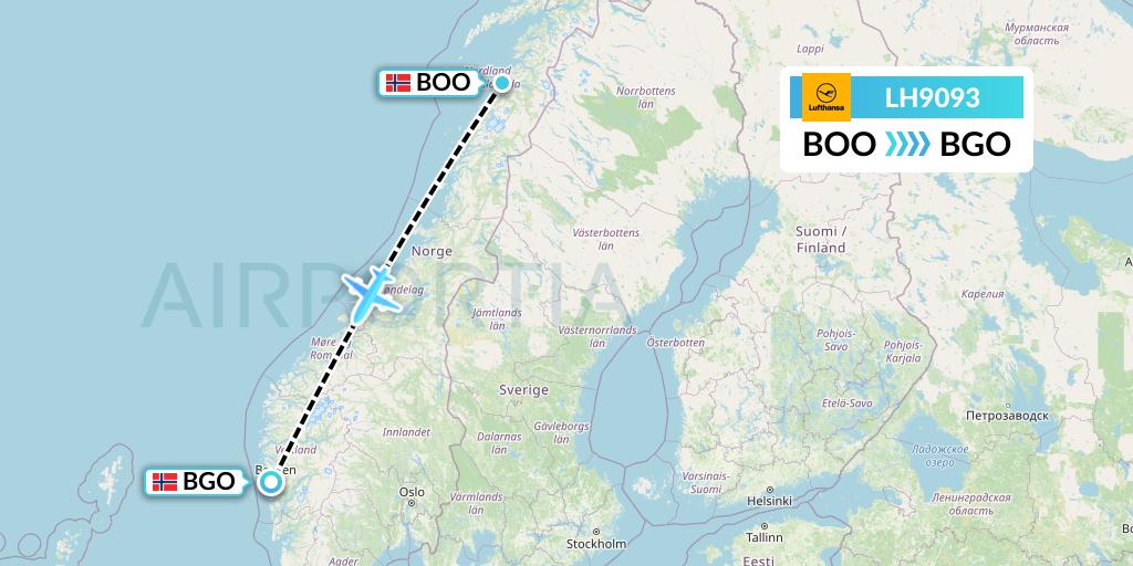LH9093 Lufthansa Flight Map: Bodo to Bergen