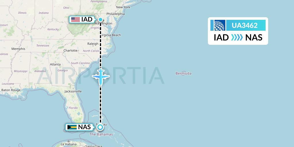 UA3462 United Airlines Flight Map: Washington to Nassau