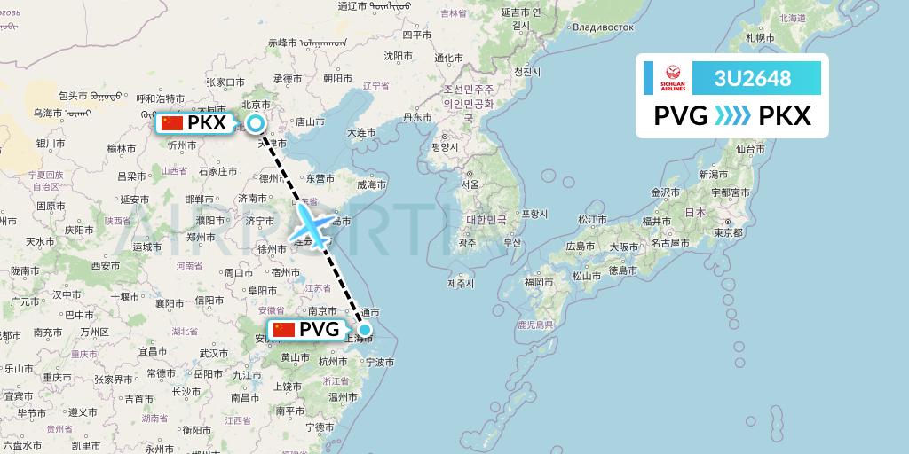 3U2648 Sichuan Airlines Flight Map: Shanghai to Beijing
