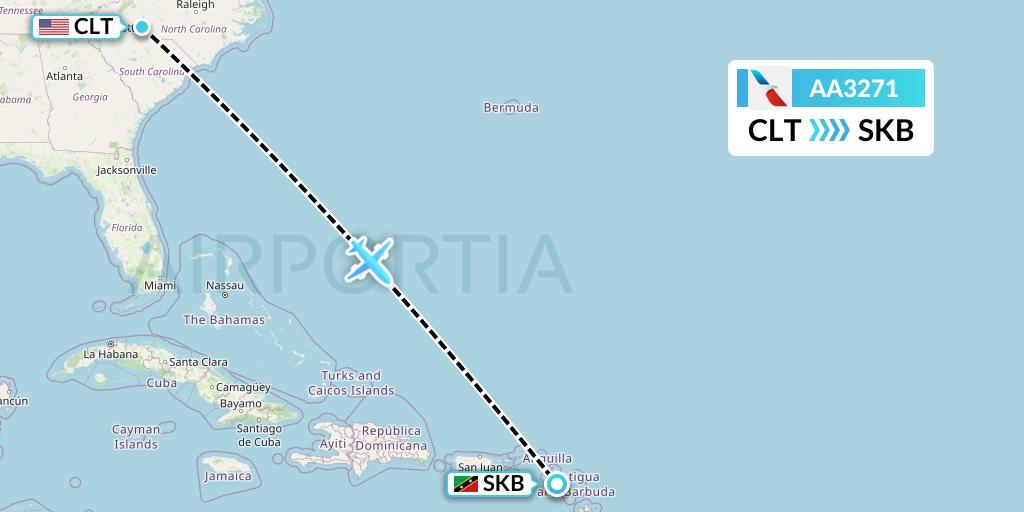 AA3271 American Airlines Flight Map: Charlotte to Basseterre