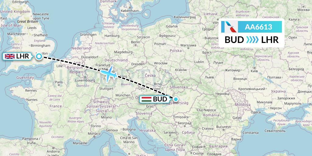 AA6613 American Airlines Flight Map: Budapest to London