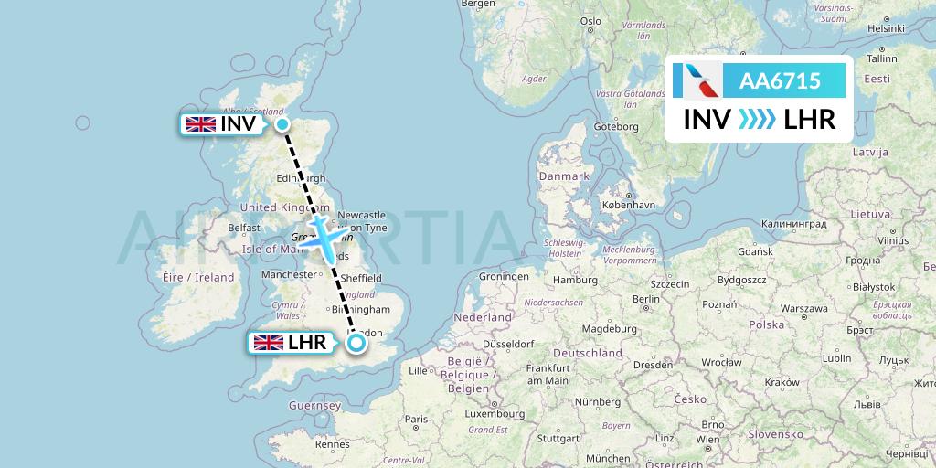 AA6715 American Airlines Flight Map: Inverness to London