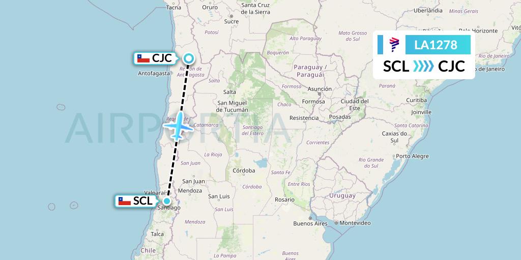 LA1278 LAN Airlines Flight Map: Santiago to Calama
