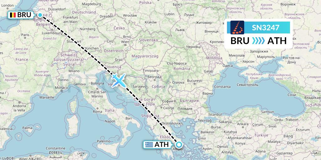 SN3247 Brussels Airlines Flight Map: Brussels to Athens