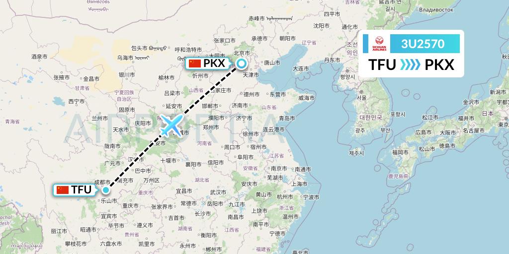 3U2570 Sichuan Airlines Flight Map: Chengdu to Beijing