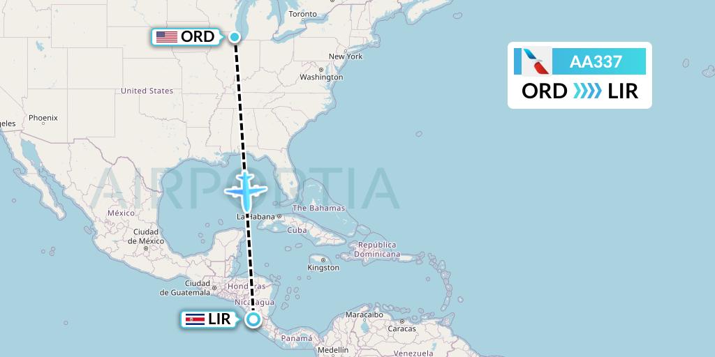 AA337 American Airlines Flight Map: Chicago to Liberia