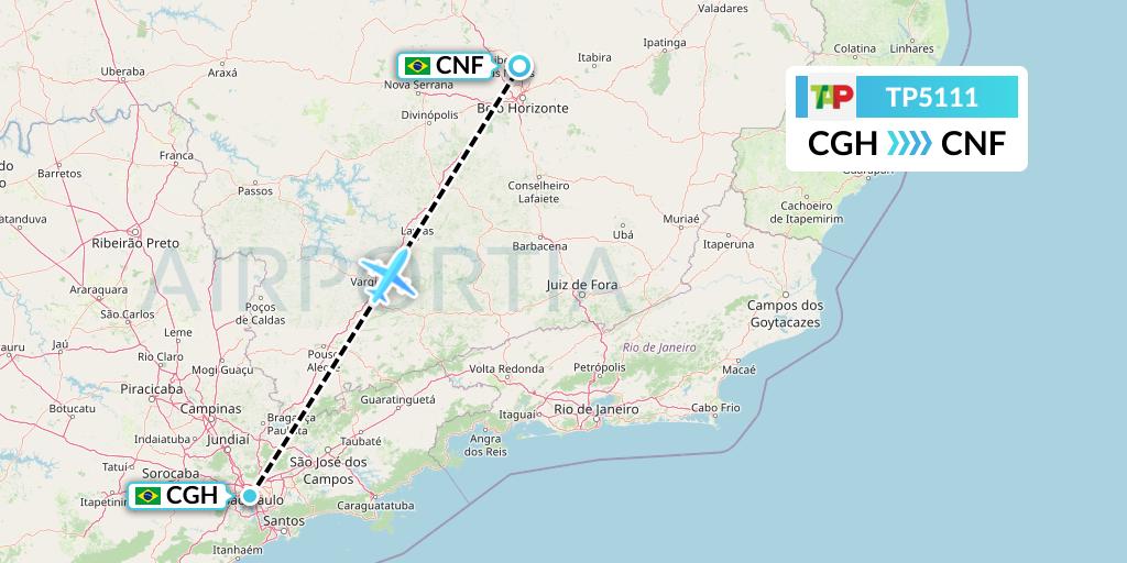 TP5111 TAP Portugal Flight Map: Sao Paulo to Belo Horizonte
