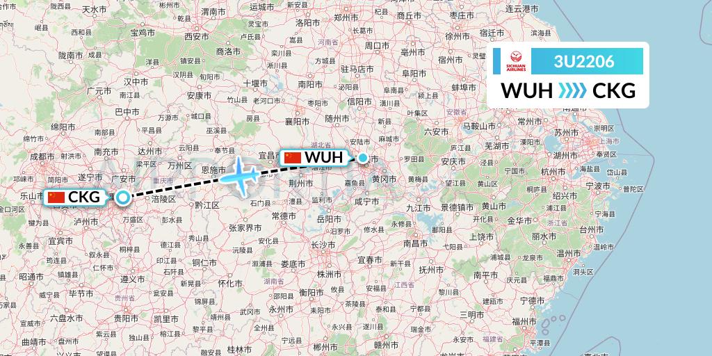 3U2206 Sichuan Airlines Flight Map: Wuhan to Chongqing