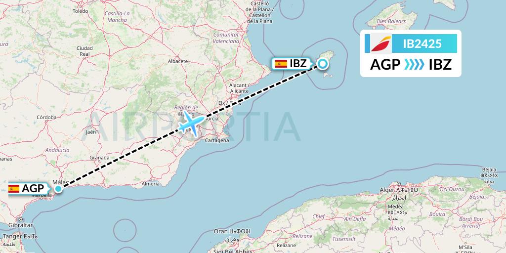 IB2425 Iberia Flight Map: Malaga to Ibiza