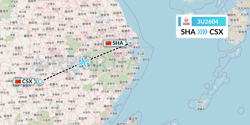 3U2604 Sichuan Airlines Flight Map: Shanghai to Changsha
