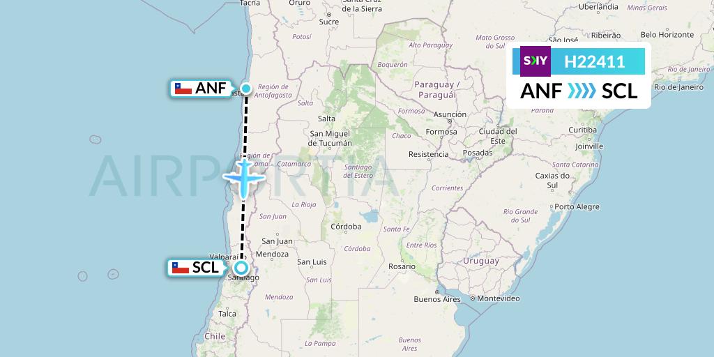 H22411 Sky Airline Flight Map: Antofagasta to Santiago