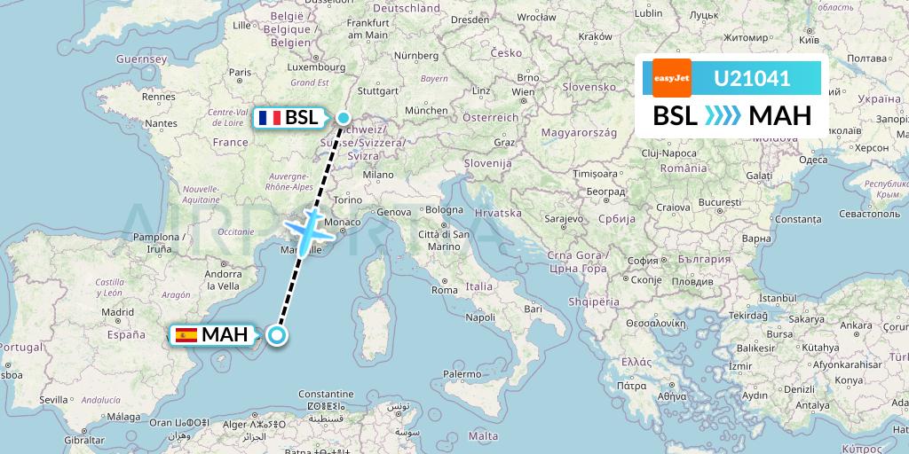 U21041 EasyJet Flight Map: Basel to Mahon
