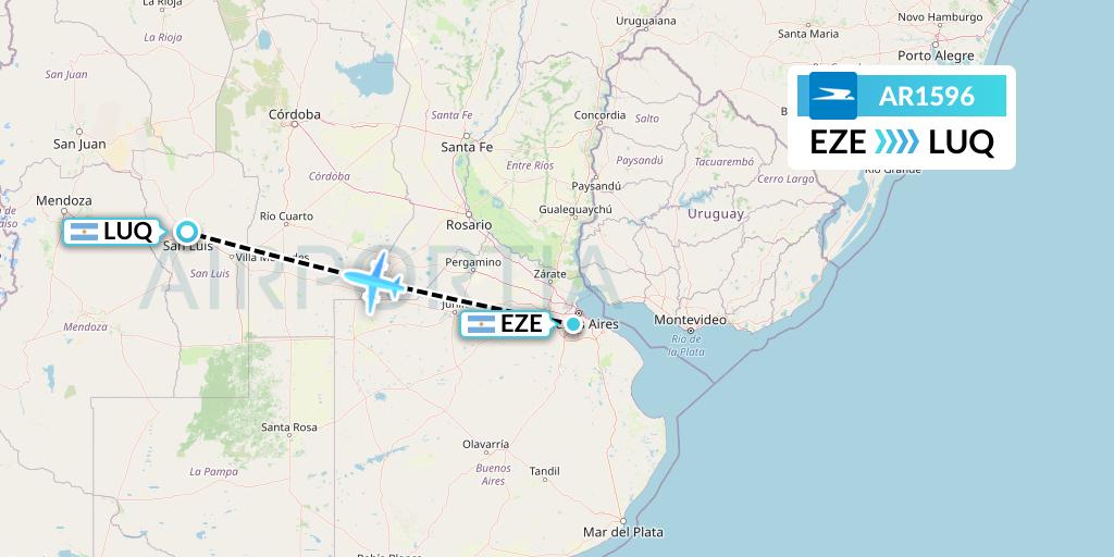 AR1596 Aerolineas Argentinas Flight Map: Buenos Aires to San Luis