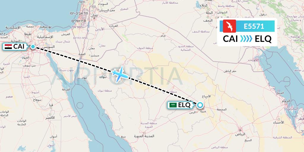E5571 Air Arabia Egypt Flight Map: Cairo to Al-Qassim