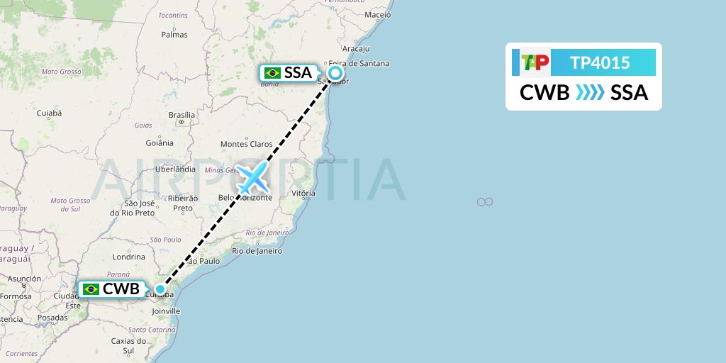 TP4015 TAP Portugal Flight Map: Curitiba to Salvador